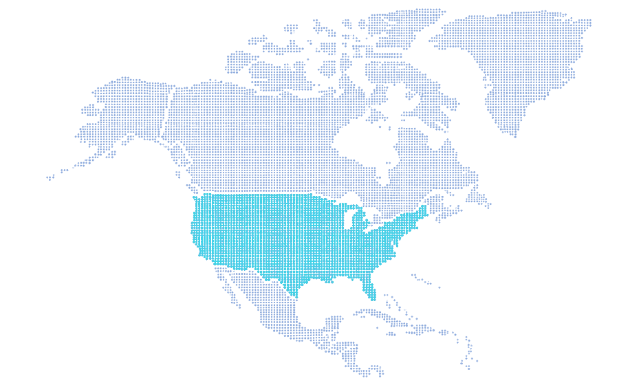 Dotted map highlighting the United States within North America